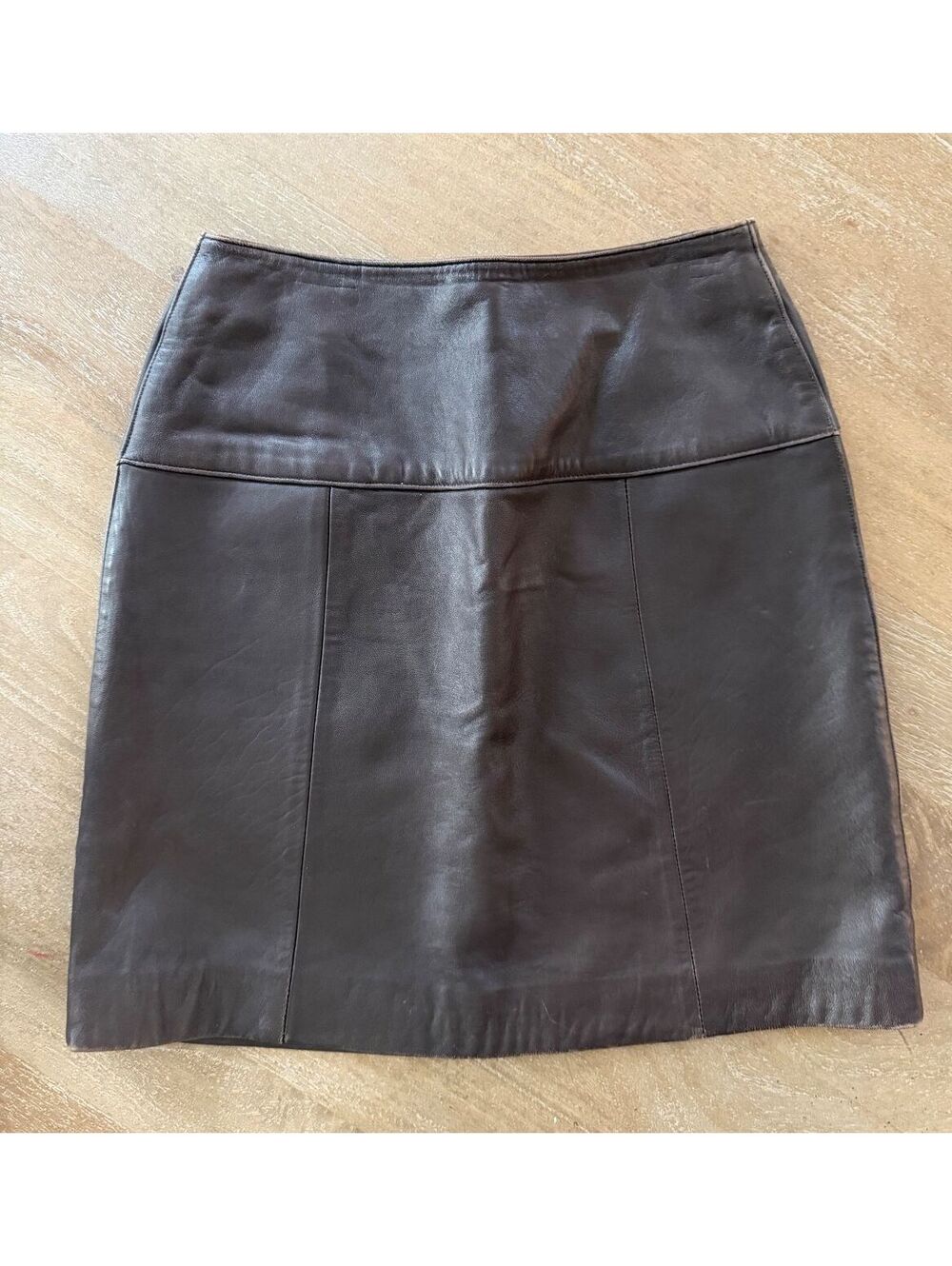 Vintage Lord & Taylor Brown Leather Mini Skirt 2P Paneled Y2K 90s Classic